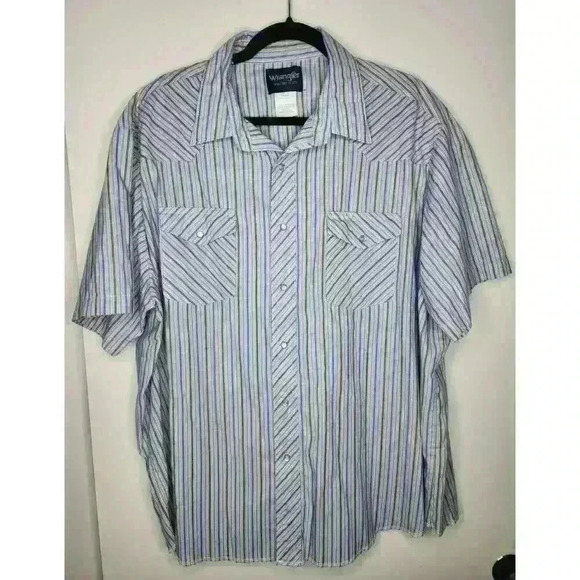 Wrangler Men's White Green & Blue Striped Long Sleeve Snap Button Shirt Size 2X‎ - Picture 1 of 3
